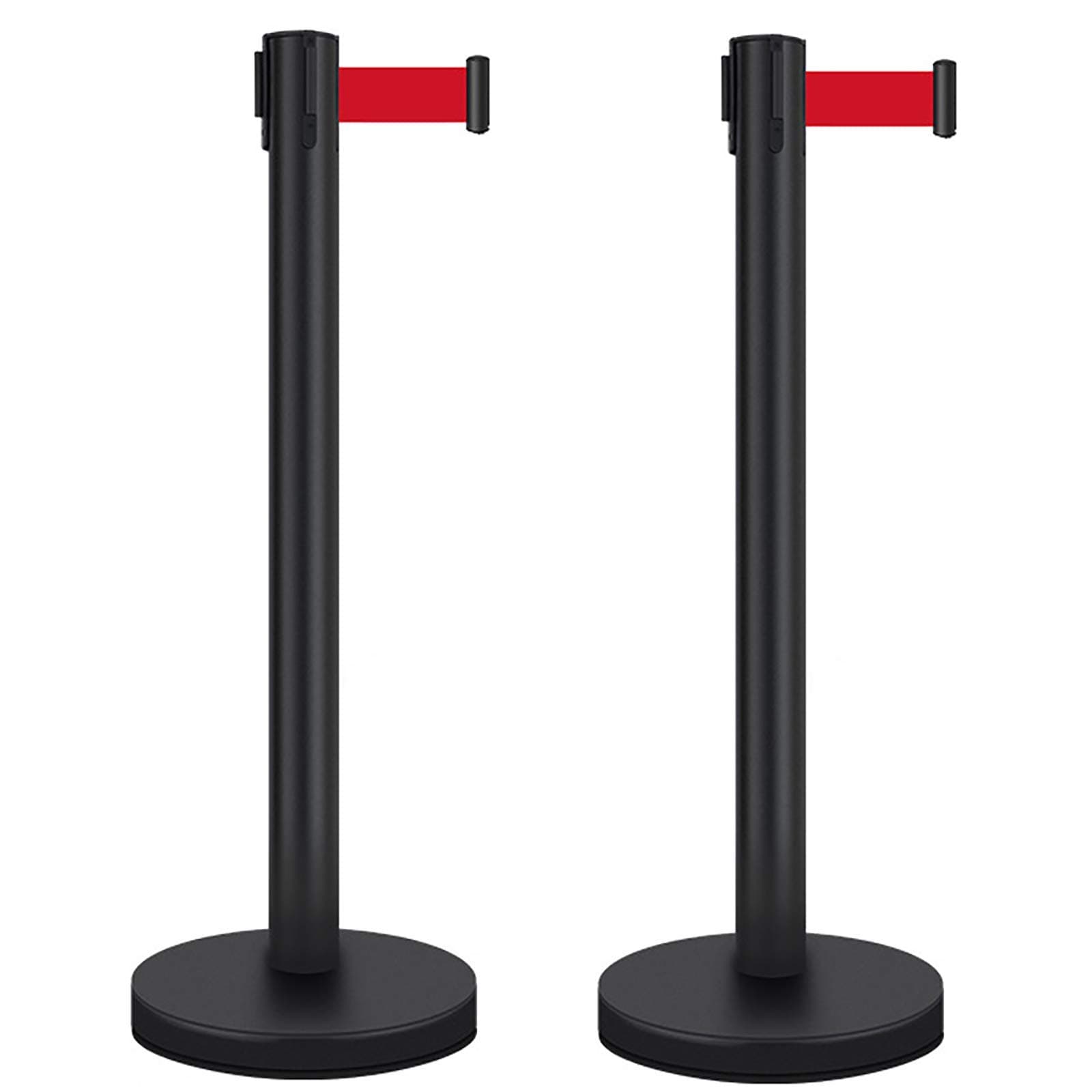 FZYE 2X Stanchion Post Crowd Control Barrier, Retractable Belt, Queue Way Railing Pole Post Stanchions Belt Set, for Events, Parties, Or Crowd Control,Black,5m