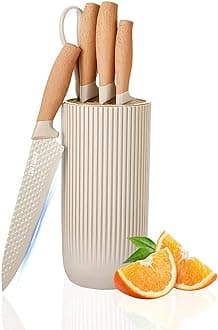 Kitchen Knife Set,6-Pieces Sharp Knife Set for Kitchen, Non-Stick Non-Slip Stainless Steel Chef Knife Set with Universal Knife Block Suitable for Home Restaurant (Khaki)