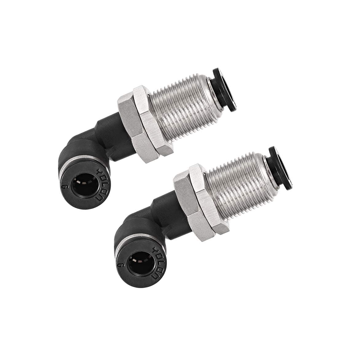 sourcing map 2 End 6mm Tube Push Lock Elbows, M14 L Shape Bulkhead Union Air Fittings 2pcs