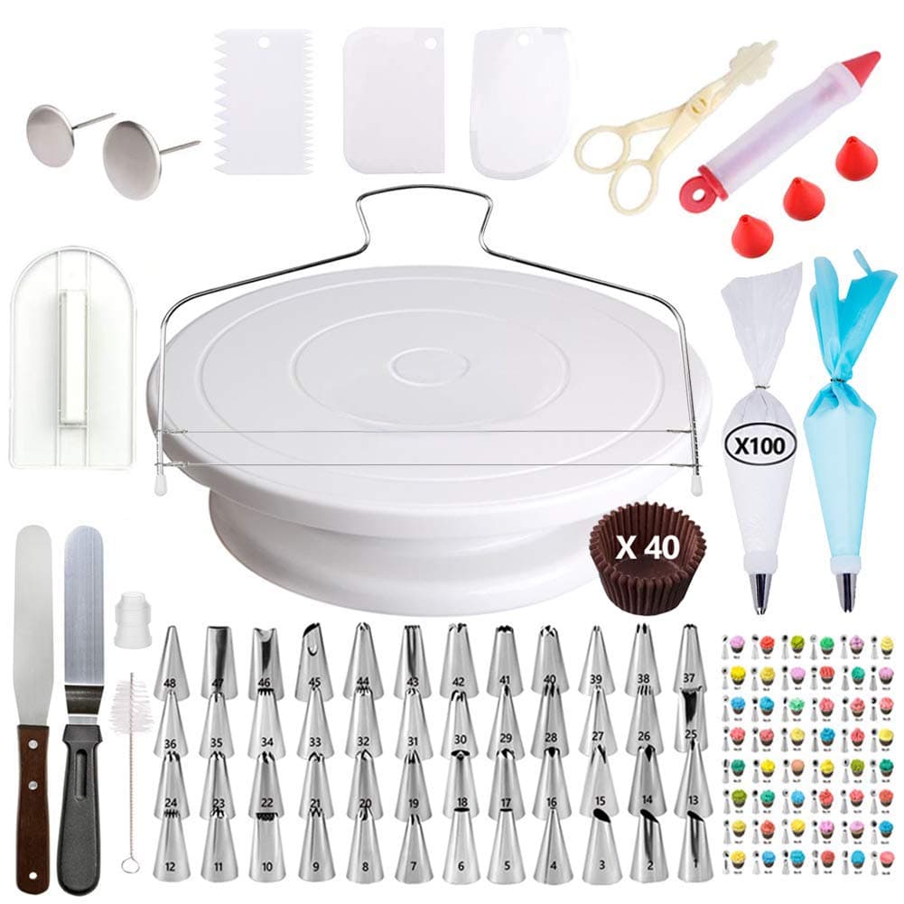 [73 pcs] Cake Decorating Supplies - Professional Cupcake Decorating Kit | Baking Supplies | Rotating Turntable Stand, Frosting, Piping Bags and Tips Set, Icing Spatula and Smoother, Pastry Tools