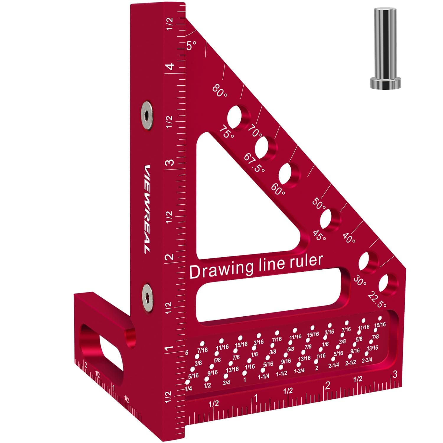 Premium Carpenter Square Hole Scribing Ruler Precision Woodworking Tool 22.5-90 Degree Measuring Ruler with Angle Pin Versatile Speed Square for Woodworking, Engineering, and Construction