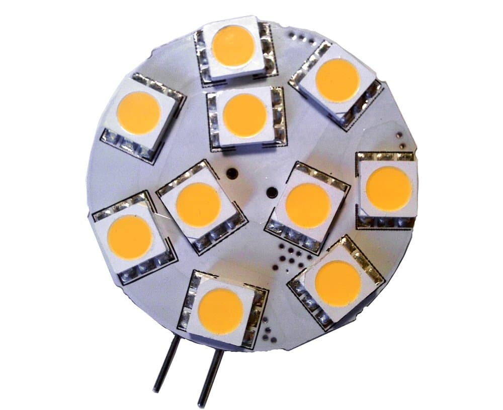 5x G4 Bipin Base 10 LED Disk Lamp - 12V AC DC Side Position, for Marine Boat, RV, Auto and DIY (Warm White)