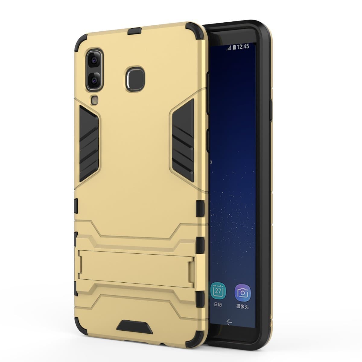 Samsung Galaxy A8 Star Case + Screen Protector, ZLDECO Shockproof Hard Case Kickstand Function Cover with 1 Tempered Glass Screen Protector Protective for A8 Star Samsung SM-G885F (Gold)