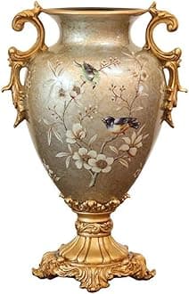 European-Style Retro Resin Large Flower Vases for Living Dining Room Table Centerpiece Bedroom Office Hotel Home Decoration Hand-Painted Tall Decorative Vase,Dark Green 44.5cm