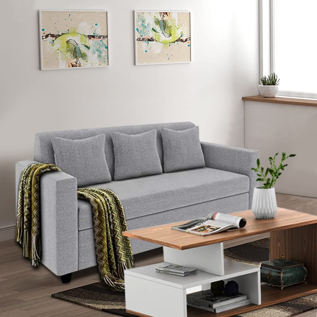 CASASTYLE Lexas 3 Seater Fabric Sofa Set (Light Grey)