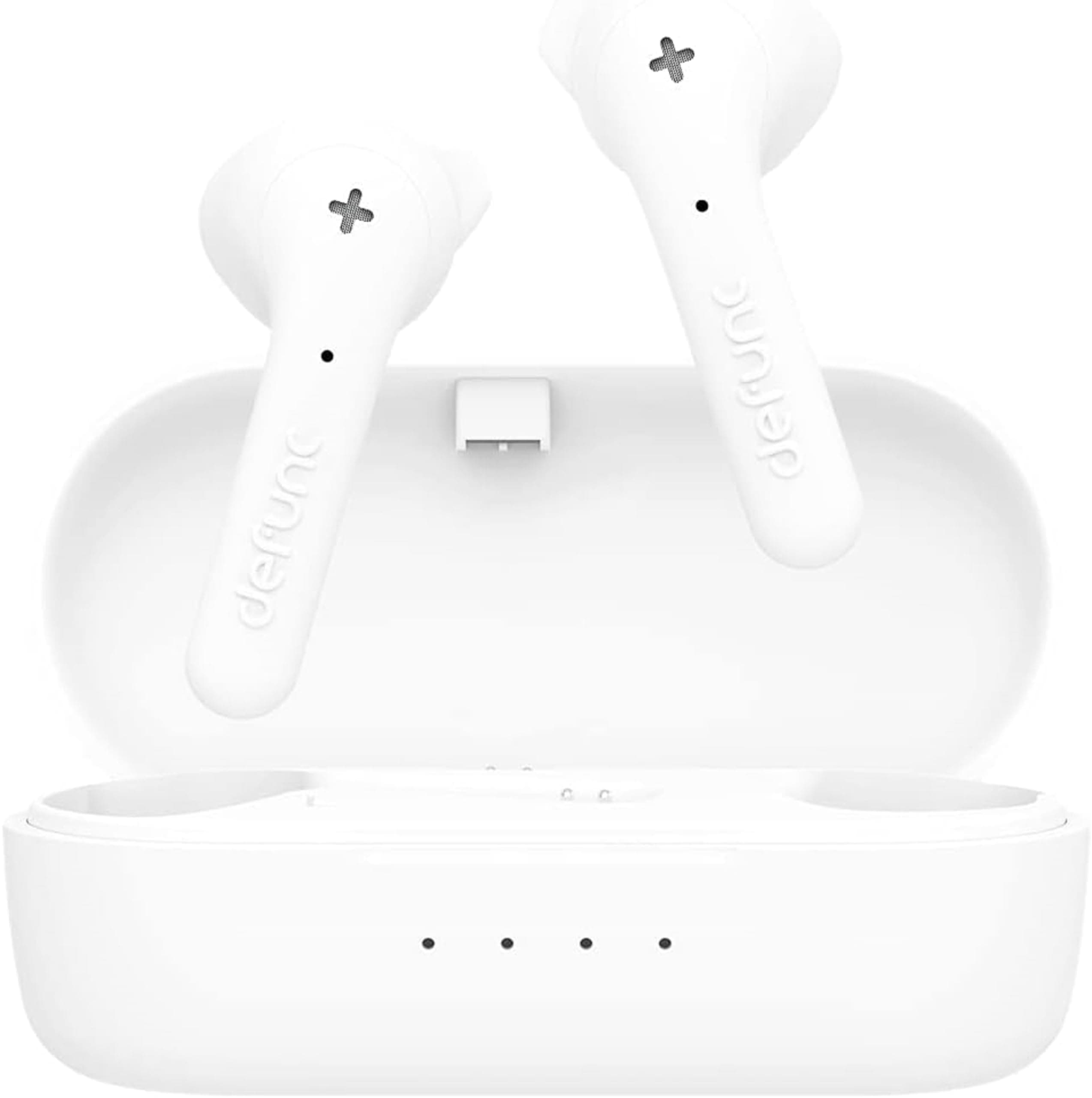 Defunc True Basic Wireless Bluetooth TWS Earbuds - Compatible with iOS & Android, IPX4 Rating, Personalized fit, 22 Hours Total Playtime, Touch Control (White)