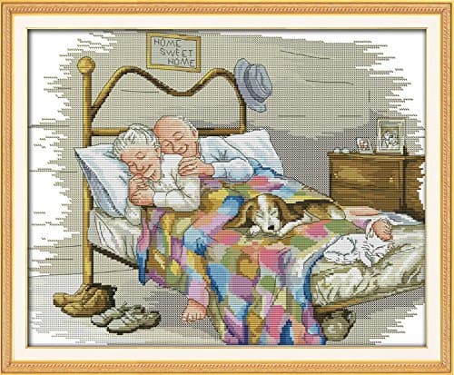 Joy Sunday 14CT Counted Cross Stitch Kits,Unprinted DMC Threads The Old Married Couple Embroidery Kit Needlework