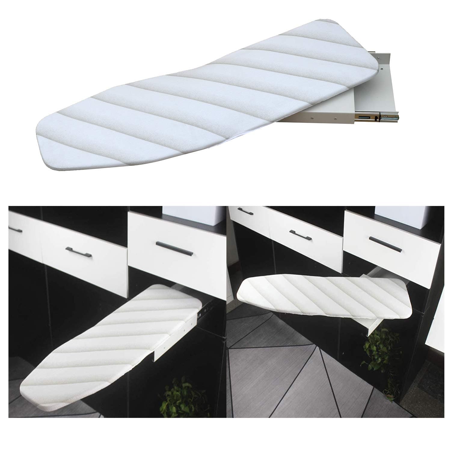 MYOYAY Ironing Board, Retractable Pull Out Ironing Board, 180 Degree Rotation Foldable Ironing Boards, with Heat Resistant Cover, Drawer Mounted, Space Saving