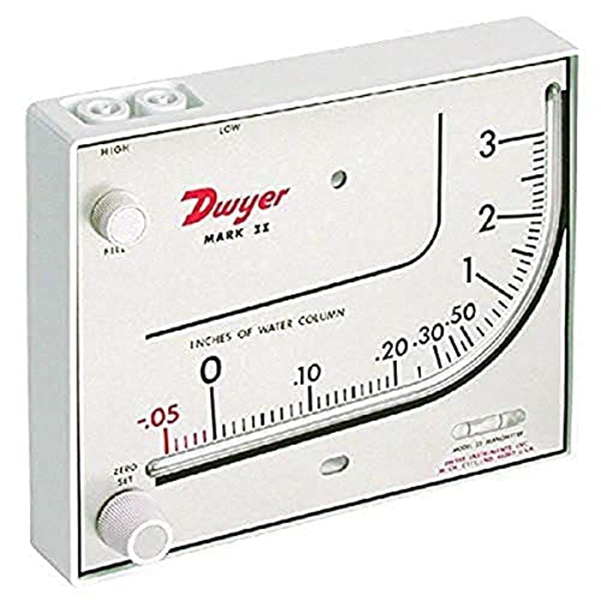 Dwyer® Liquid Filled Wall Mount Manometer, Mark II 25, 0-3" w.c., 3% Accuracy
