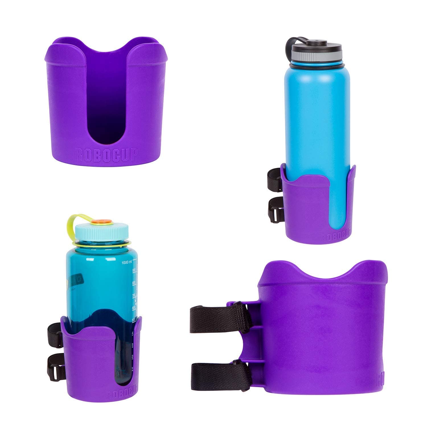 ROBOCUP Plus, Add-On Accessory XL Extension Cup Holder, Larger Drink Capacity of 3.75" / 95mm, for Nalgene, HydroFlask, Yeti, Camelbak, Mugs, Wine Glasses, Tumblers (Includes 1) (Purple)