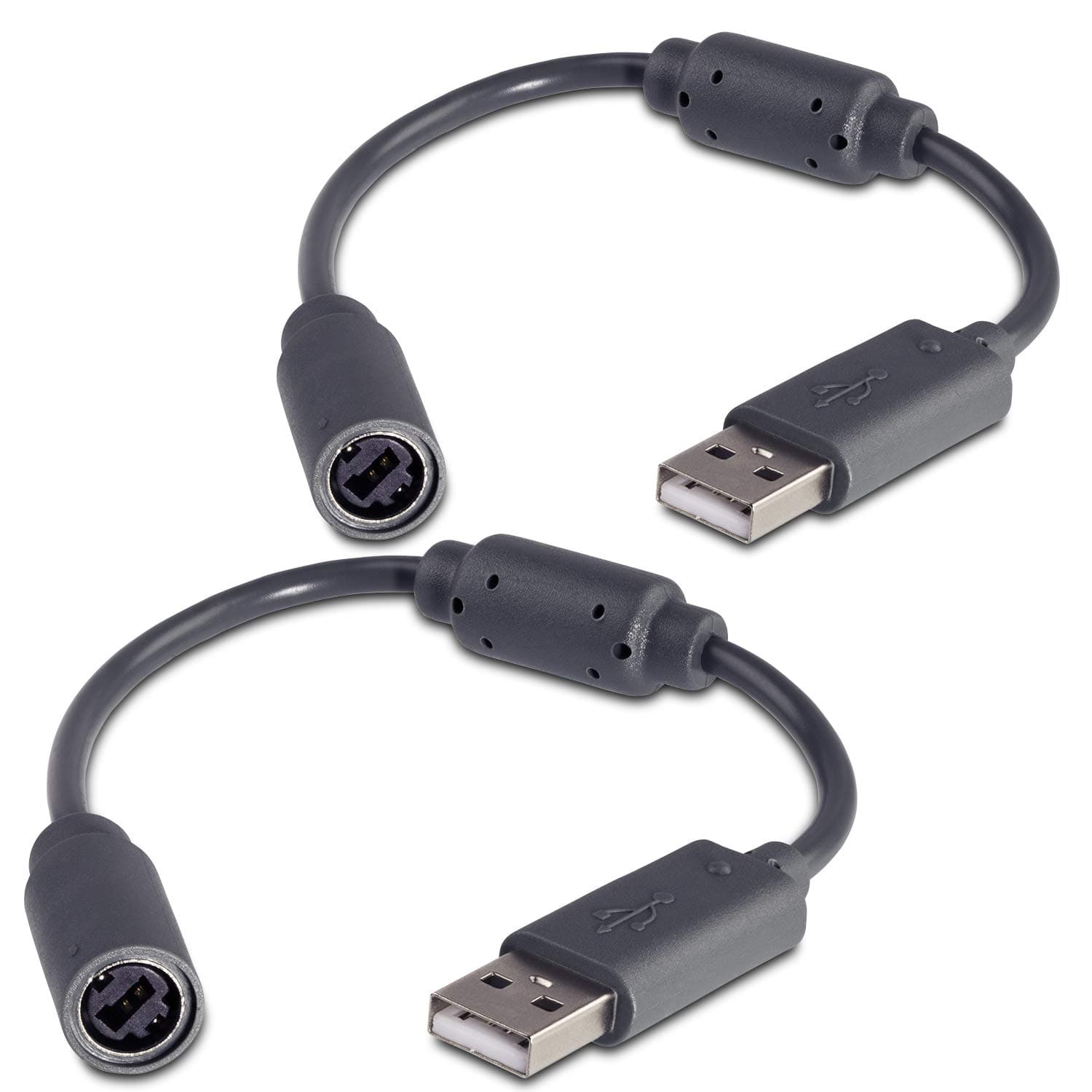 Fosmon 2X Dongle USB Breakaway Cables for Xbox 360 Wired Controllers - Dark Gray (2 Pack)