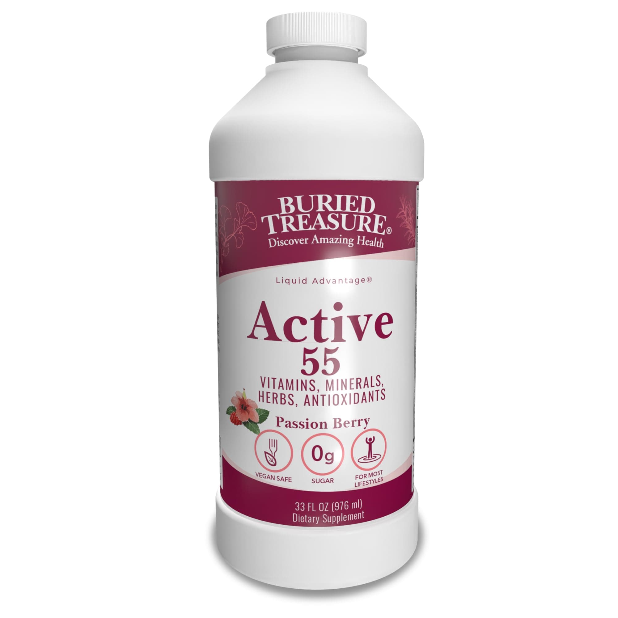 - Buried Treasure Active 55 Plus - 32 serv, Liquid Multivitamin for Seniors, Vegan, Sugar-Free, Natural Immune Support, Vitamins & Super-Foods Blend