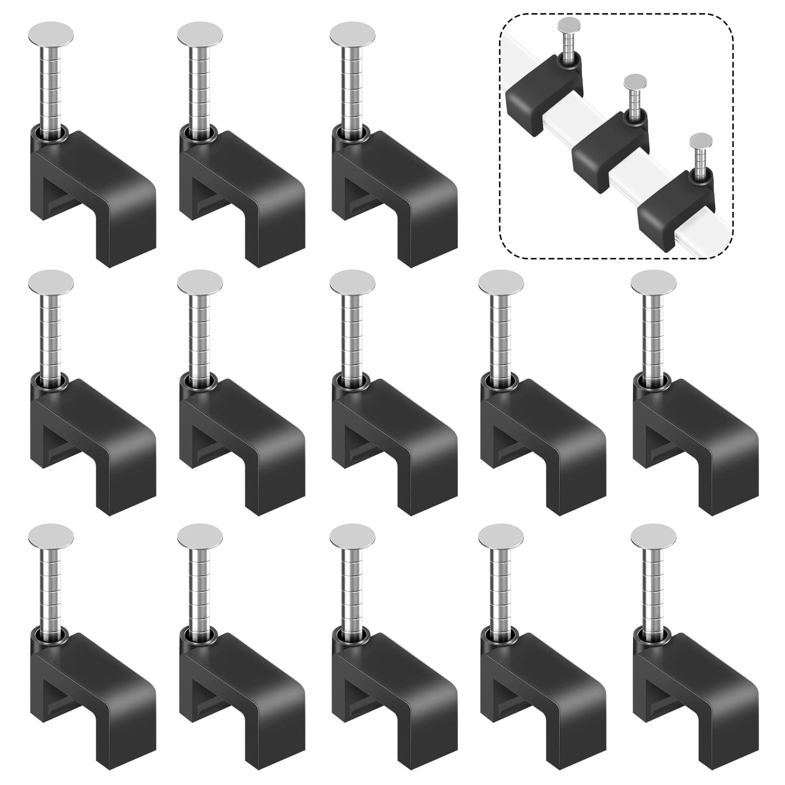 Black Cable Clips Nail in Cable Clip 100 Pcs 8mm Flat Black Ethernet Cable Wall Clips Cable Tacks Coax Clips Speaker Wire Clips Cable Nails for Cords Cat5/Cat5e/Cat6/Cat7 RJ45 Cord Clips