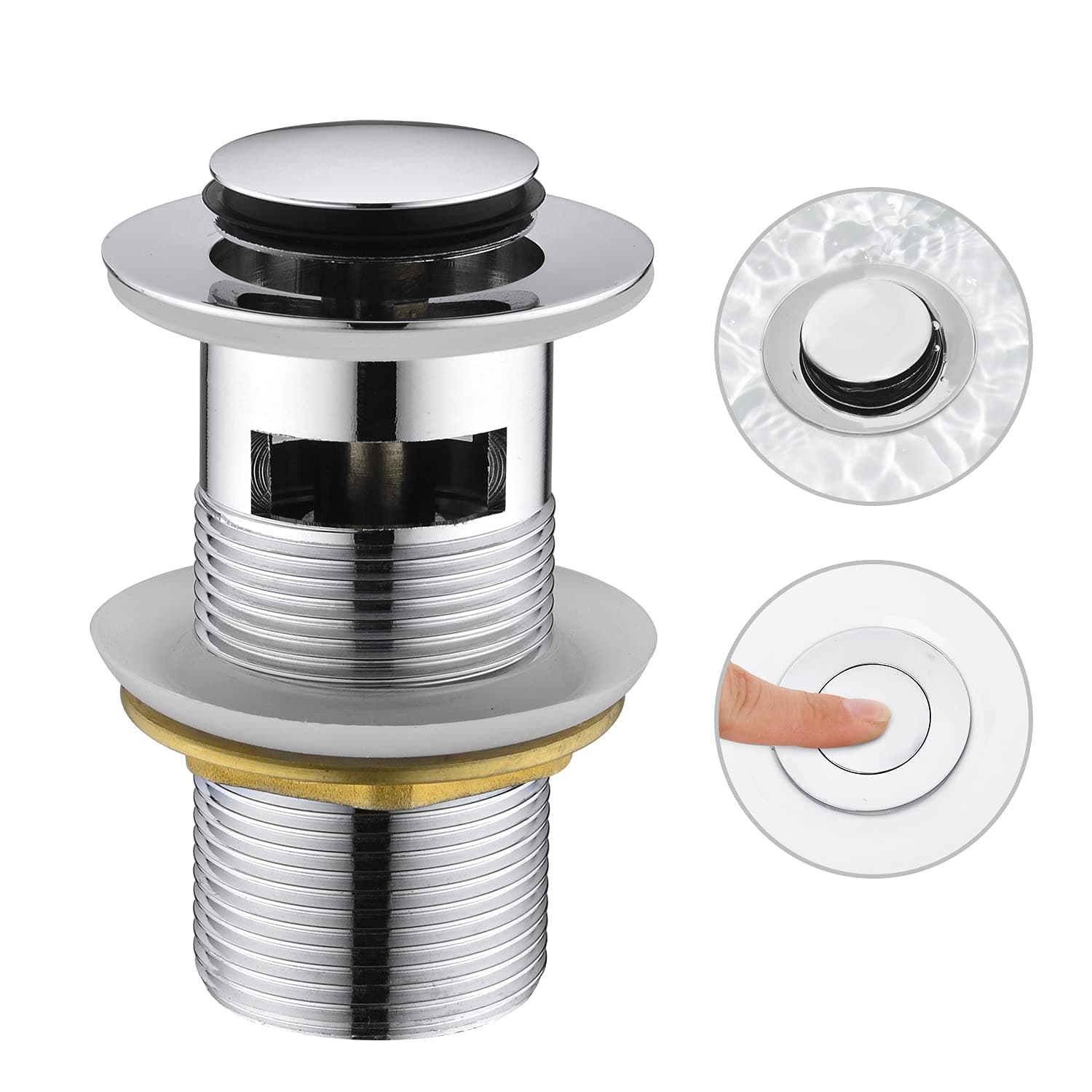 CREA Sink Drain Fitting with Overflow, Universal Drain Valve, Basin, Pop-Up Drain Valve with Overflow, Chrome