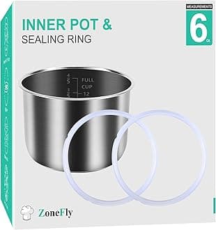 ZoneFly Original 6 Qt Power Cooker XL Replacement Inner Pot with 2 Pack Sealing Ring for Power Pressure Cooker PPC770 PPC771 PRO PCXL-PRO6 PCTR-16 YBD60-100 WAL1 WAL2