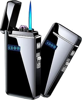 Arc Lighter, Jet Flame Torch Lighter Electric Lighter Refillable Butane 2 in 1, USB Rechargeable Lighter with Windproof Infinity Lighter for Cigar,BBQs,Fireworks,Candle,Camping (Ice Black)…