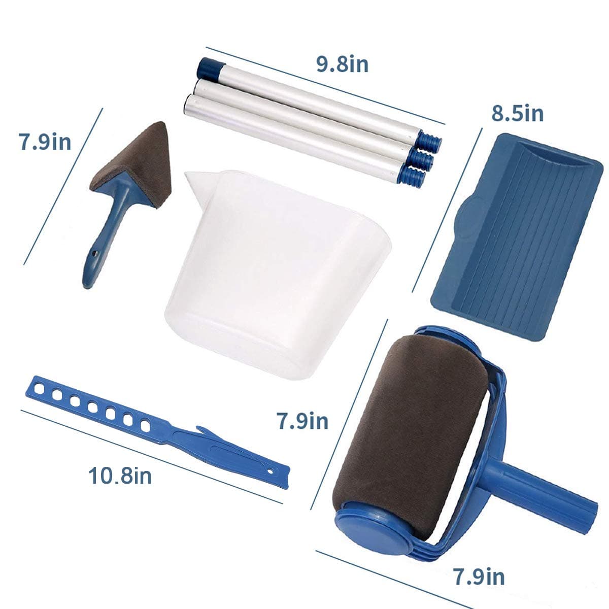 Paint Roller Brush Kit GOCHANGE 9PCS Wall Printing Brush kit With Paint Runner Pro Brush, Wall Printing Brush, 3 Telescopic Poles, Handle Flocked Edger Painting Walls And Ceilings For Home Office Room