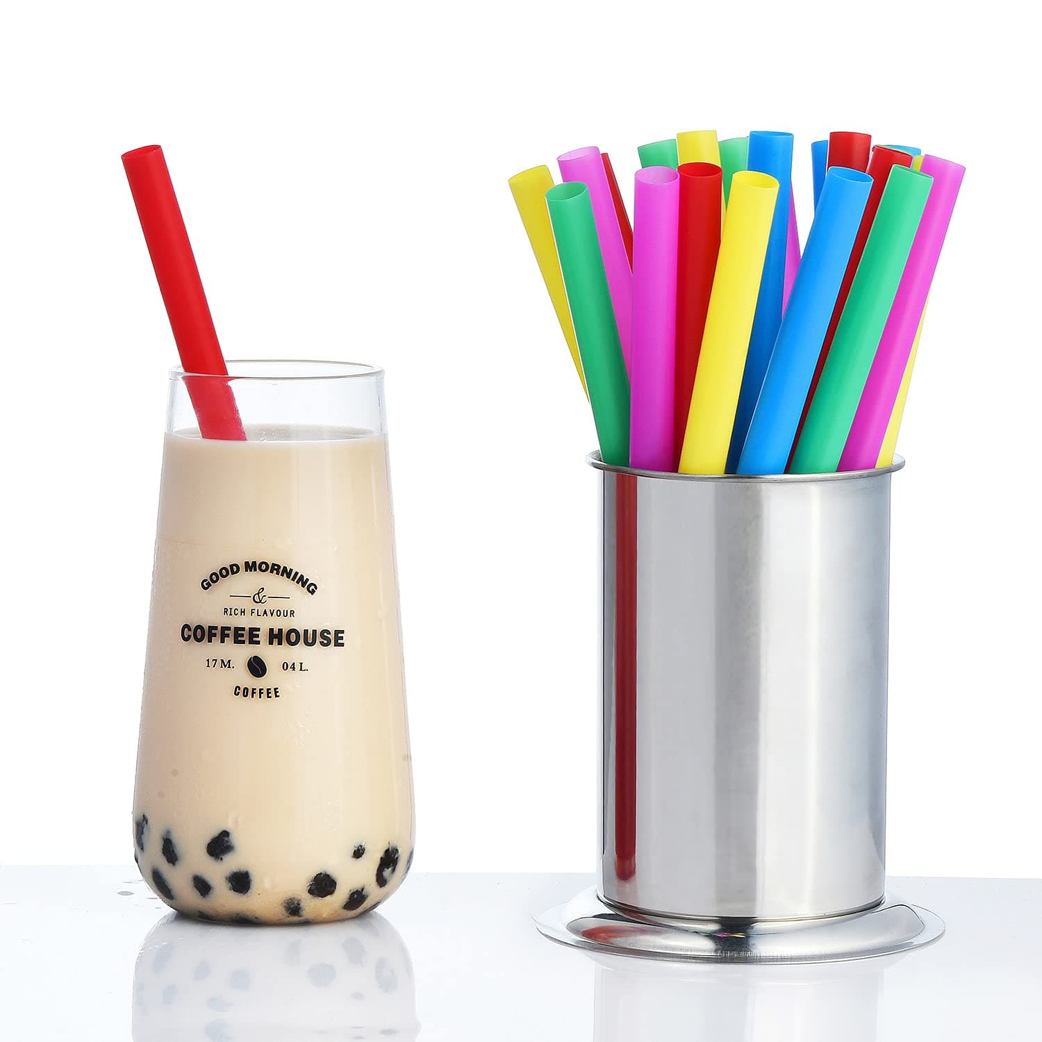 ALINK 100 Extra Large Plastic Bubble Tea Smoothie Milkshake Straws, 1/2" Wide X 8 1/2" Long Boba Straws