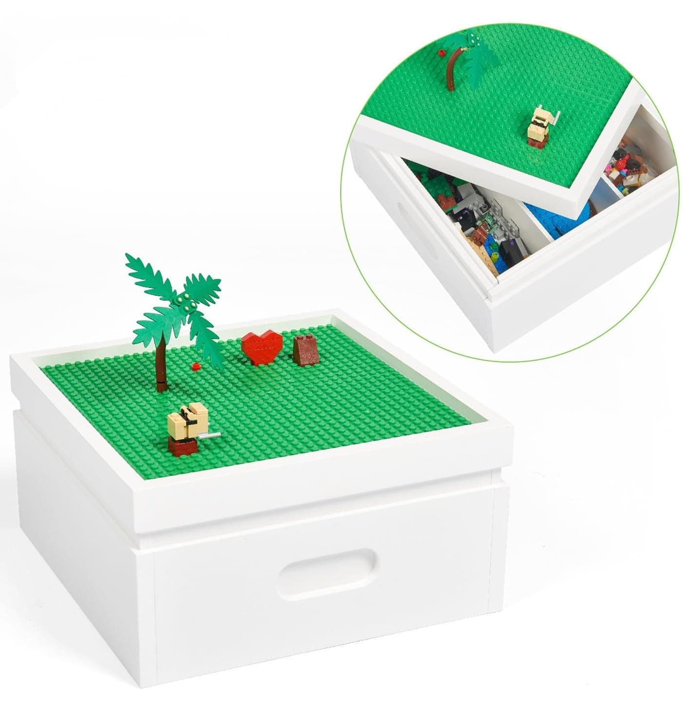 UTEX Buildable Cubby Storage with Building Baseplate Lid for Lego, Wooden Bui...