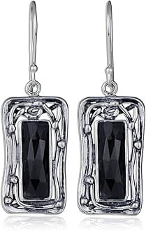 Retro Vintage Style Choice of Gemstone 925 Sterling Silver Rectangle Dangle Earrings