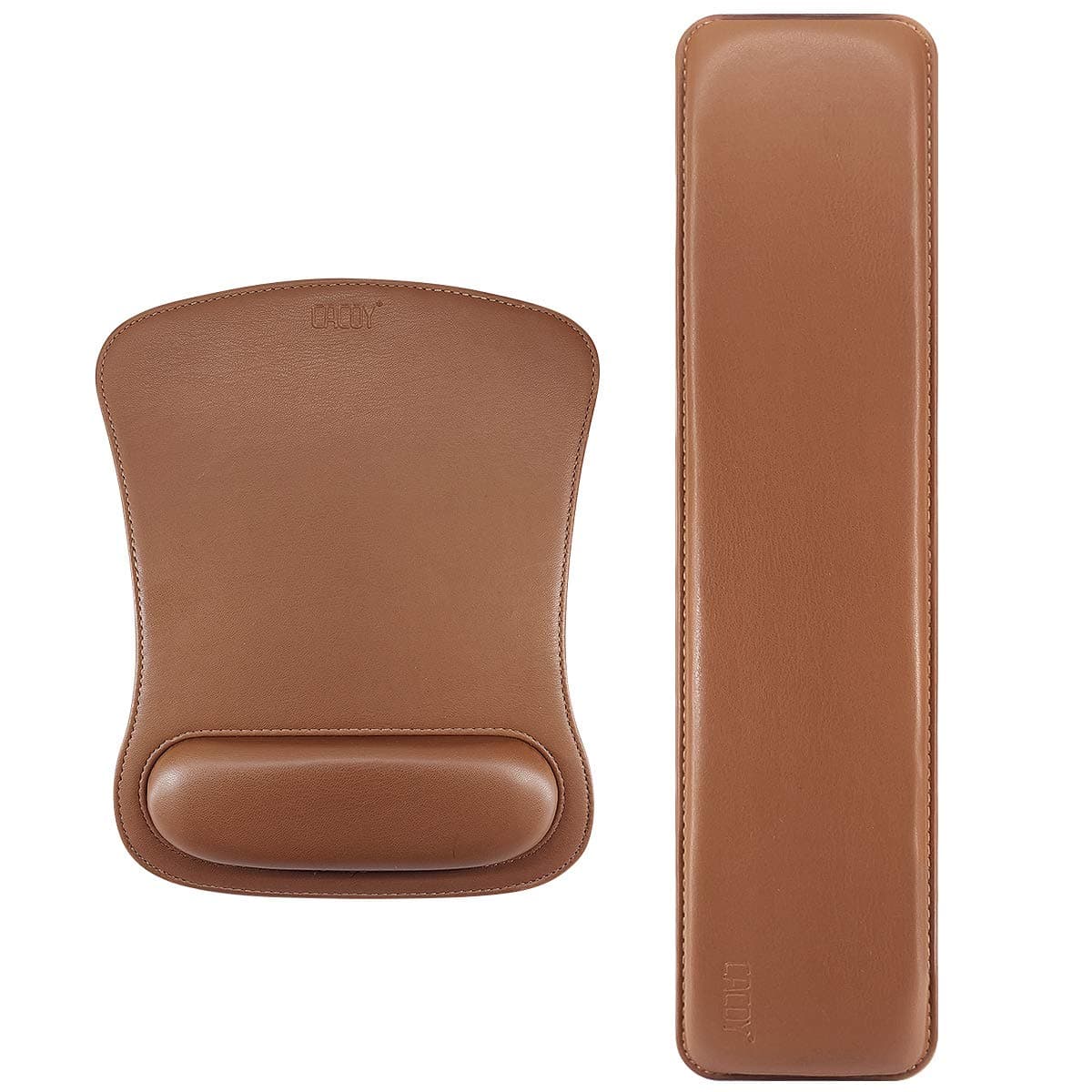 Cacoy PU Leather Mouse Pad with Wrist Support and Keyboard Wrist Rest Set for Gaming, Office, PC Computer Laptop, Ergonomic Memory Foam Non Slip Rubber Wrist Support Relief Pain (Brown)