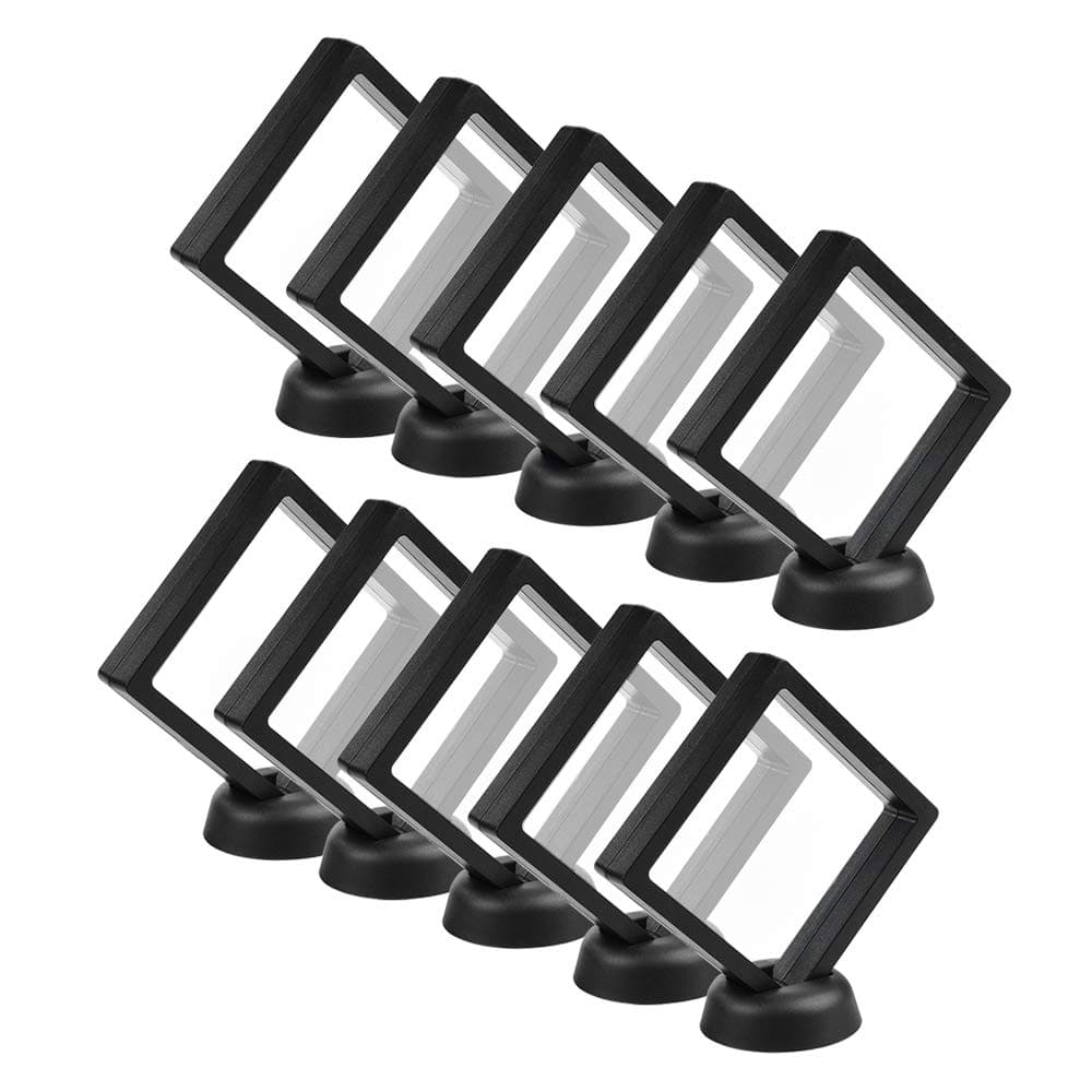 CrazyStorey Set of 10 Pcs White 3D Floating Frame Display Holder Stands ,Medallions, Jewelry,Challenge Coin,2.75 x 2.75 x 0.75 inches-Black