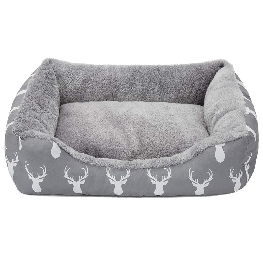 Hollypet Printed Flannel Rectangle Plush Dog Cat Bed Self-Warming Pet Bed, Gray Antlers