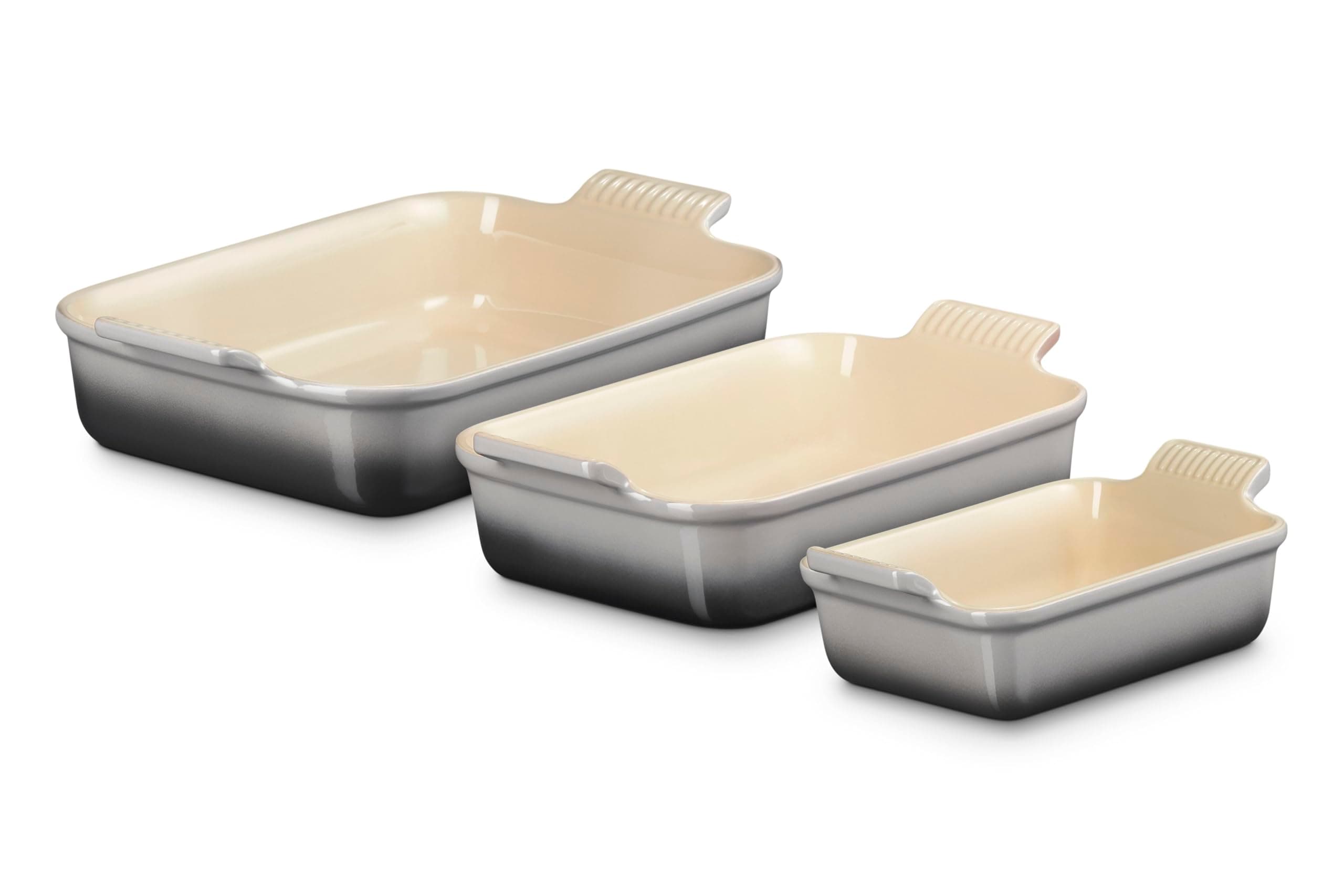 Stoneware Set Of 3 Heritage Rectangular Dishes, Oyster
