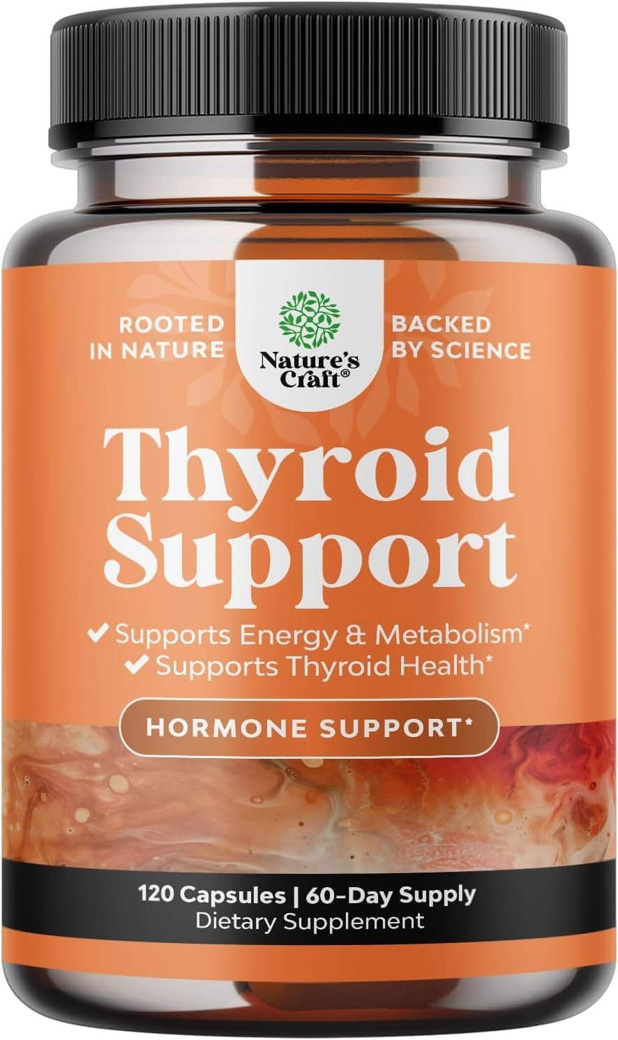 Herbal Adrenal and Thyroid Support Complex - Iodine Thyroid Supplement with L Tyrosine Bladderwrack Kelp Selenium and Ashwagandha - Mood Enhancer Energy Supplement for Thyroid Health - 120 Capsules