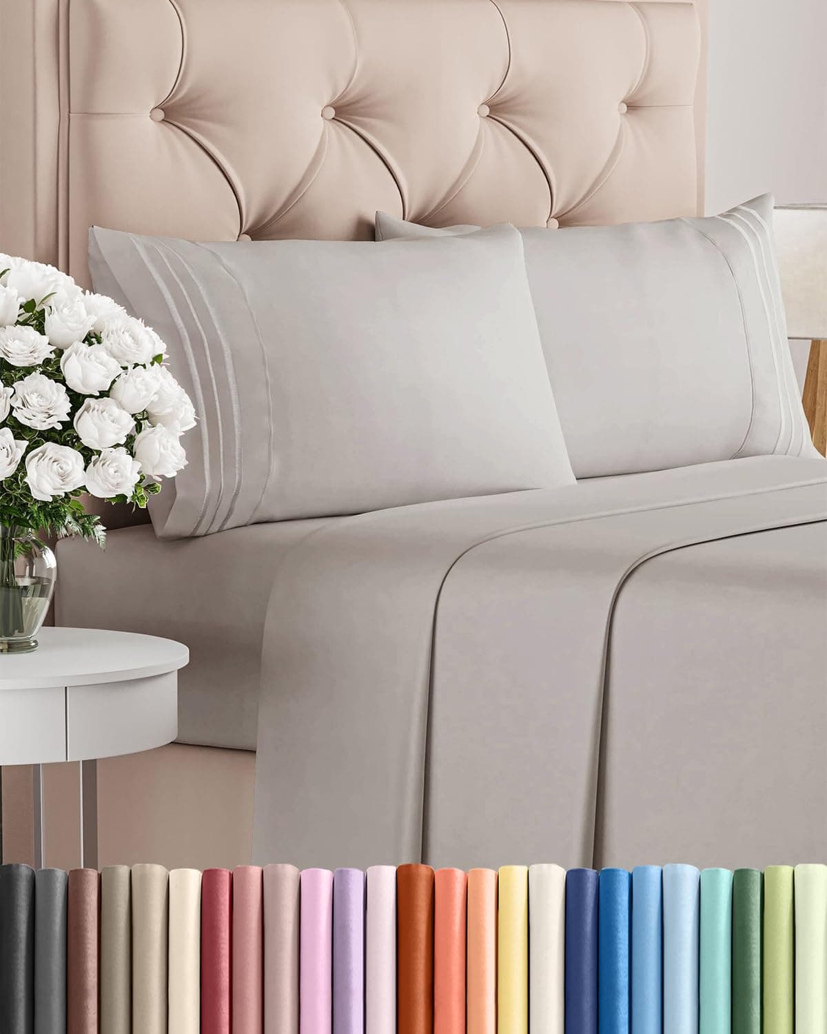 CGK Unlimited King Size Sheet Set - Breathable & Cooling - Luxury Bed Sheets - Extra Soft - Deep Pockets - Easy Fit - 4 Piece Set - Wrinkle Free - Comfy - Light Grey