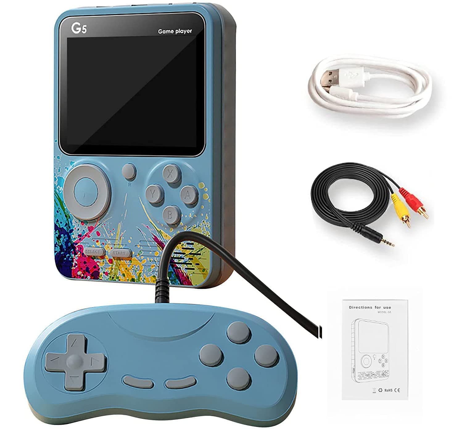ELECDON G5 Retro 3 inch Handheld Game Console Built-in 500 Classical FC Games Support for Connecting TV & Two Players (Blue)