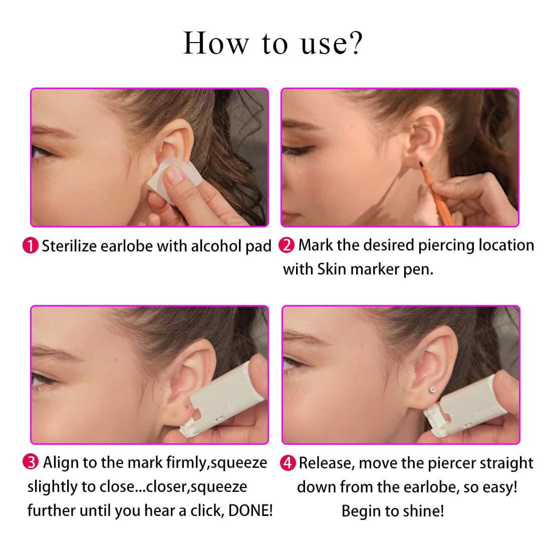2PCS Disposable Ear Piercing Kit Aseptic Ear Piercing Gun Self Use Ear Piercings Kit Cartilage Piercing Gun with Hypoallergenic Earrings（5mm 6-prongs crystal)