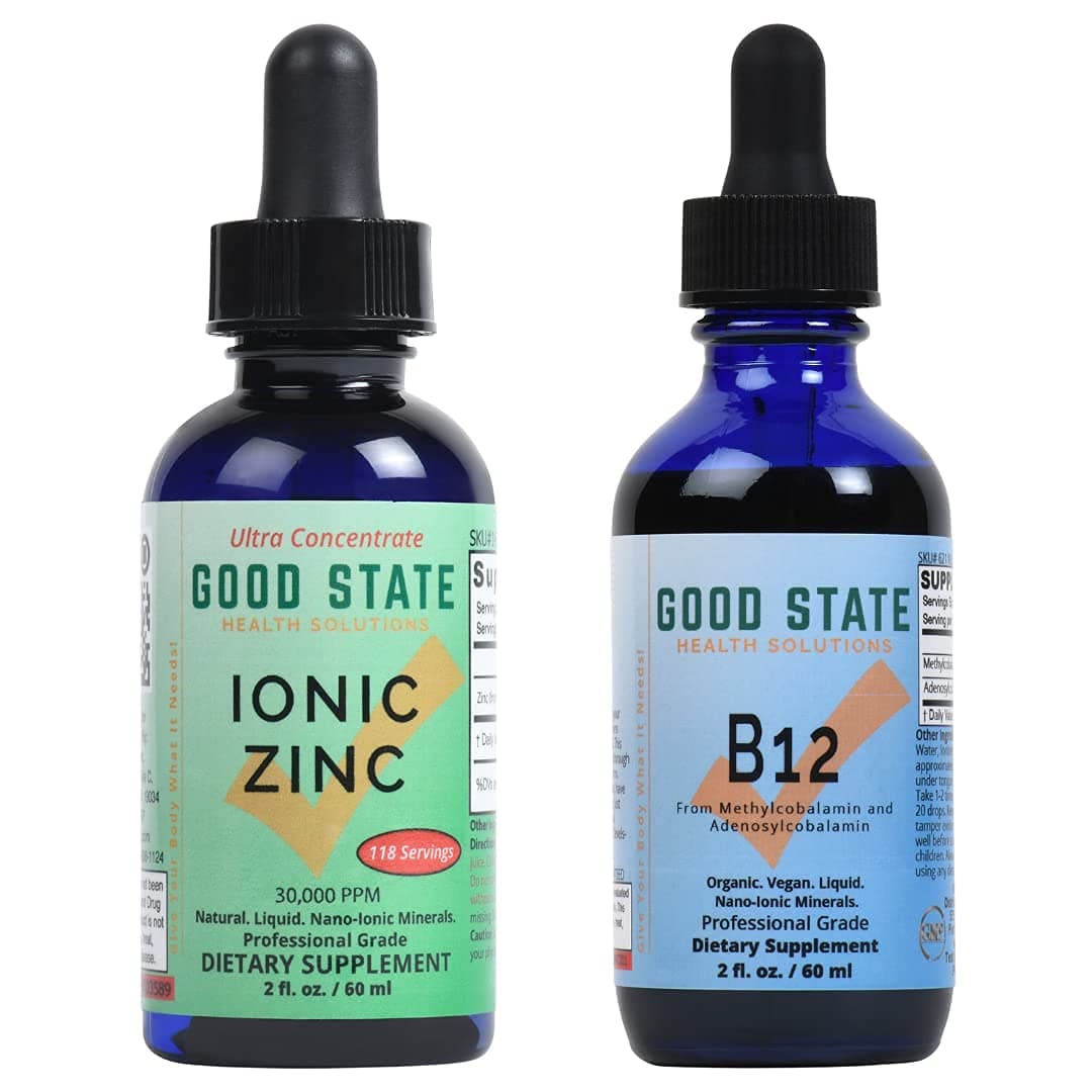 Good State Liquid Ionic Zinc Ultra Concentrate 2 Fluid Ounce Bottle + B12 2 Fluid Ounce Bundle