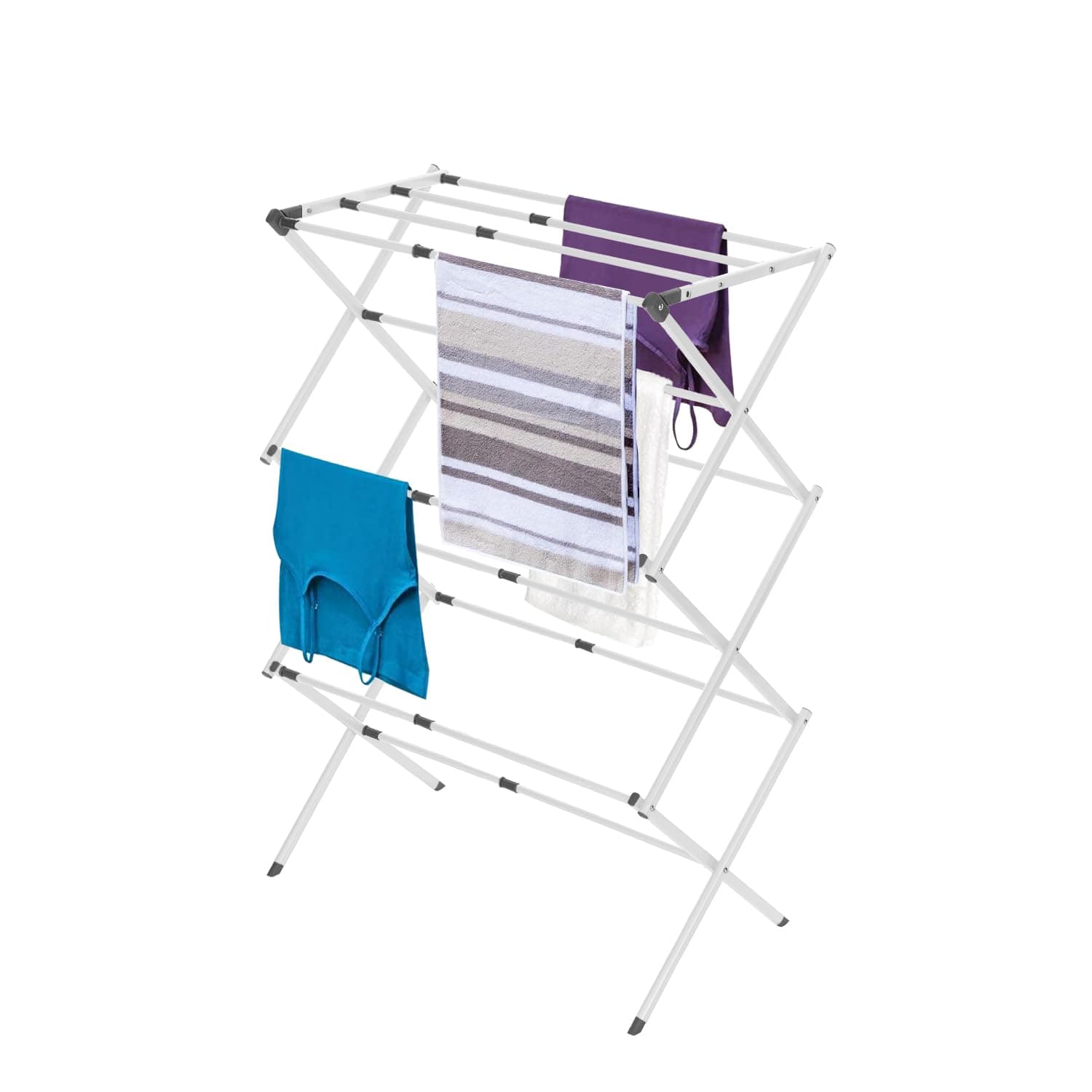 3 Tier Expandable Collapsing Foldable Laundry Rack for Air Drying Clothing, Space Saving Heavy Duty Lightweight Metal Drying Rack(White)