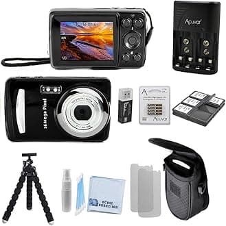 Acuvar16 MegaPixel Entry Camera Vlogging Kit with Flexible Tripod, SD Card Reader, 4 AAA Batteries & Charger, 6 Slot SD Card Holder, Lens Cleaning Kit and Hard Shell Case