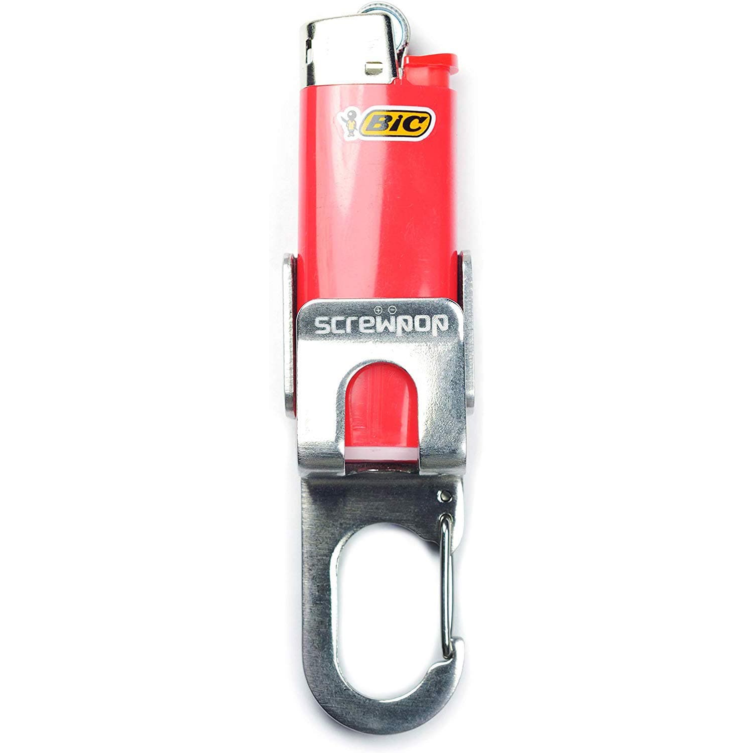 Bic Mini Lighter Holder Keychain Multi Tool with Carabiner Clip and Bottle Opener Stainless Steel Construction (Lighter Not Included)