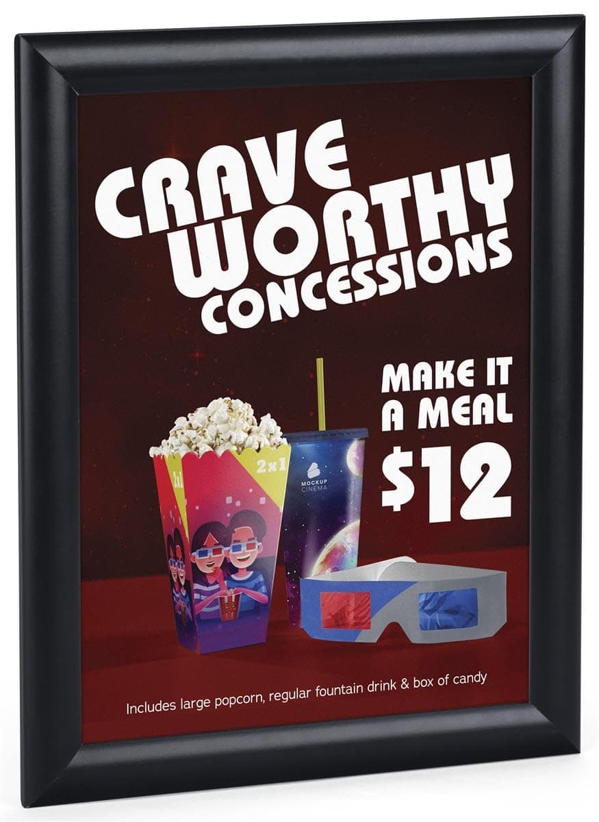 Snap Open Sign Holder Frame, 8.5" x 11", Wall Mount or Tabletop, Black Aluminum (WSNF8511BK)