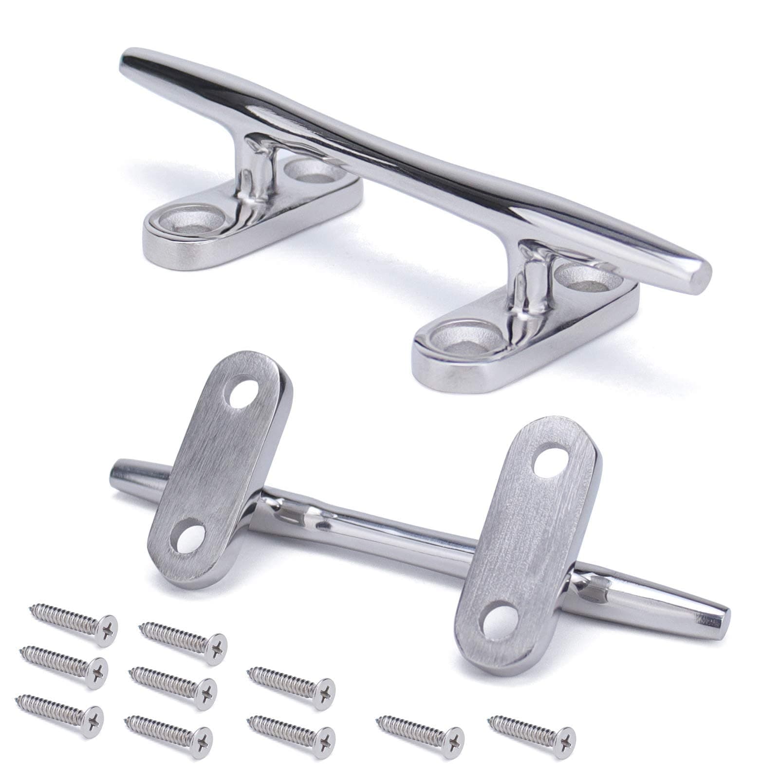 Muzata 2Pack 4"/6"/8" Boat Cleat Open Base Cleat T316 Marine Grade Stainless Steel Deck Hardware with Screws BH01 BH02 BH03