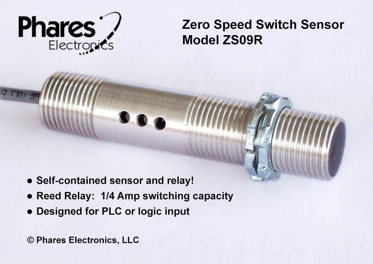 Zero Speed Switch Sensor, ZS09R1-D, Relay NO/NC, 6-24 VDC, 1/4 Amp Switching Capacity
