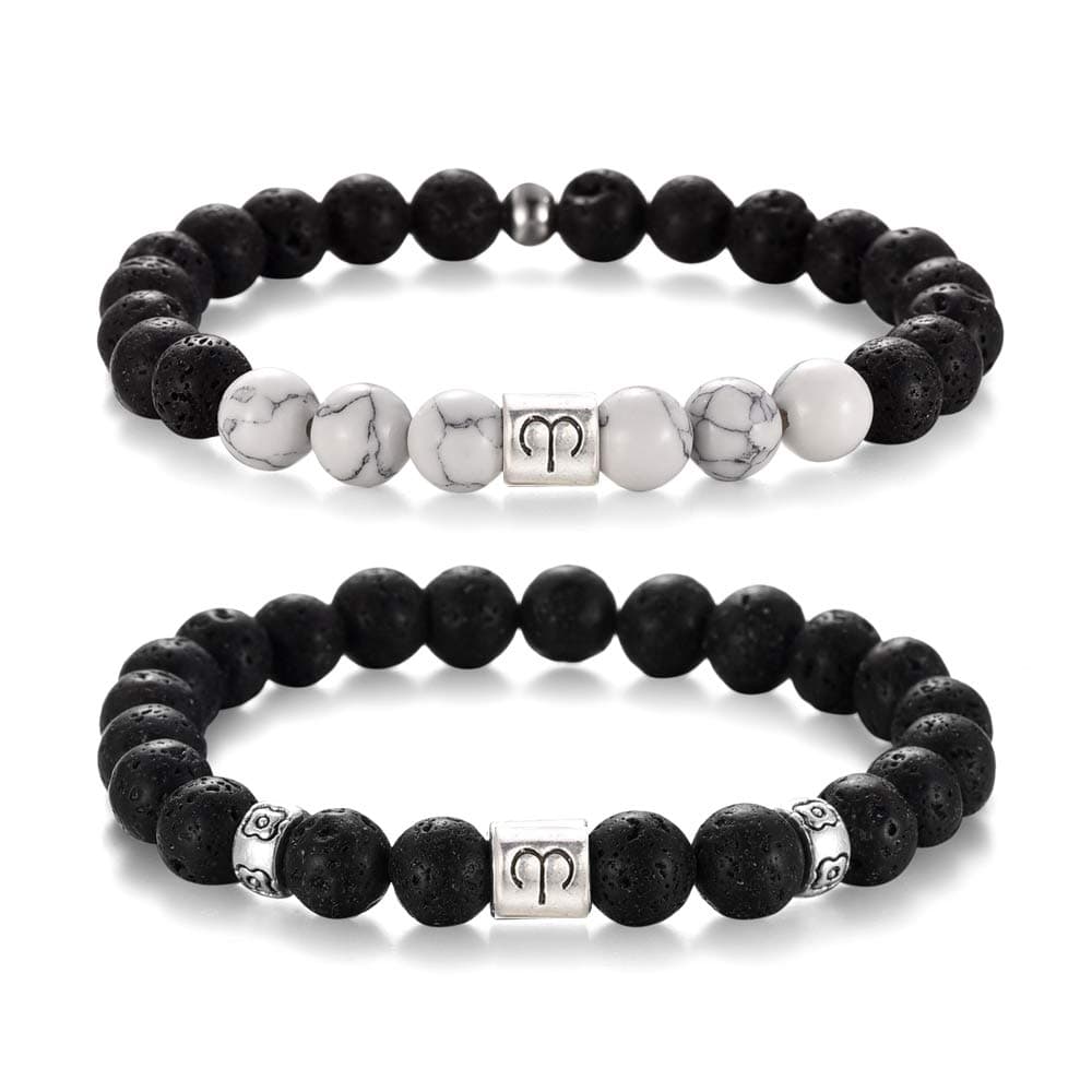 Softones 12 Constellations Lava Rock Aromatherapy Anxiety Essential Oil Diffuser Bracelet for Men Women,Friendship Couple Distance Beads Bracelet Set Gifts, One Size, Stone