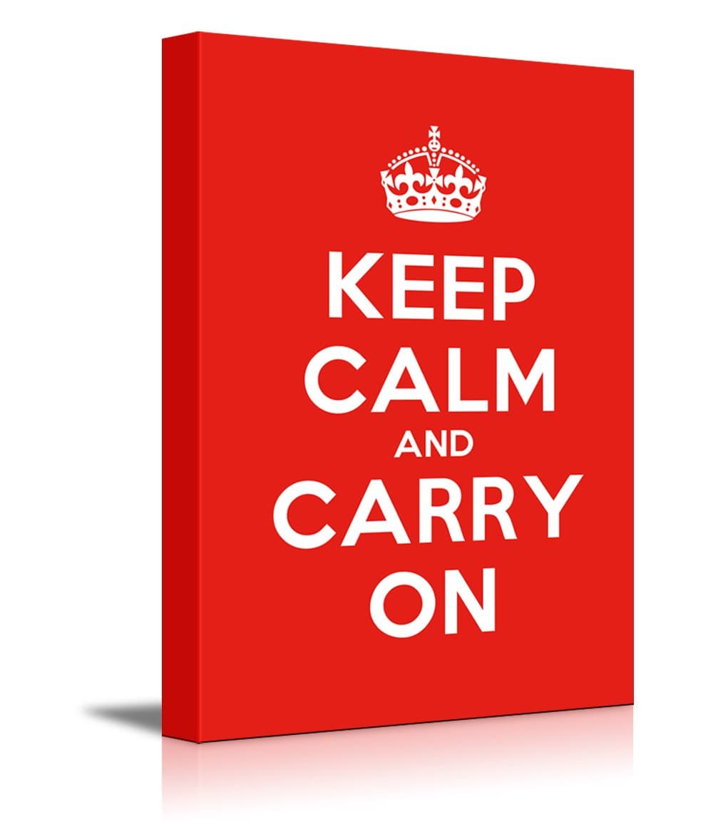 Canvas Wall Art Gallery Wrap Canvas Prints - Keep Calm and Carry On Stretched Red Canvas Home Decor Ready to Hang - 30cm x 46cm