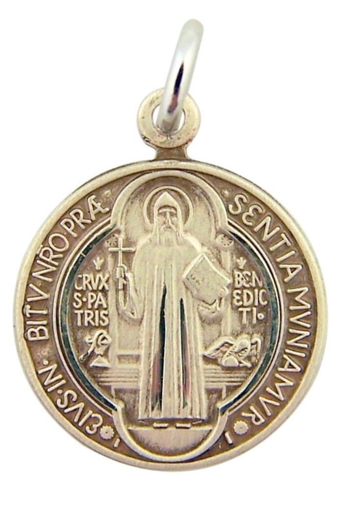 Sterling Silver Catholic Saint Benedict Protection Against Evil Medal, 13/16 Inch