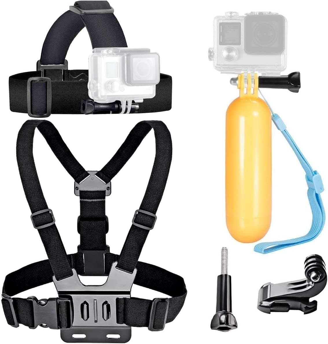 VVHOOY Action Camera Head Strap Mount with Chest Strap Harness Mount and Floating Handle Grip Stick Compatible with VanTop Moment 3 4&4K/APEMAN/Apexcam Action Camera Underwater Diving Accessories
