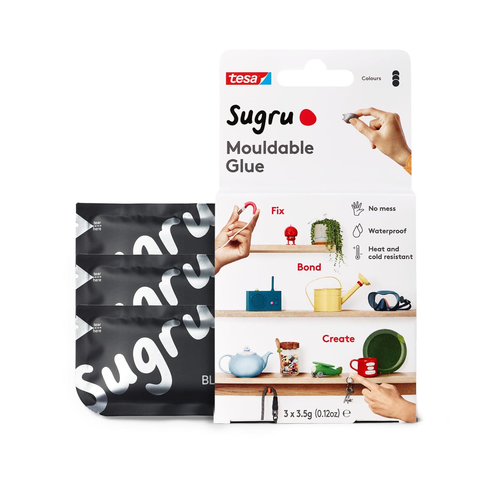 Sugru I000945 Moldable Multi-Purpose Glue for Creative Fixing and Making, Black, 3 Piece