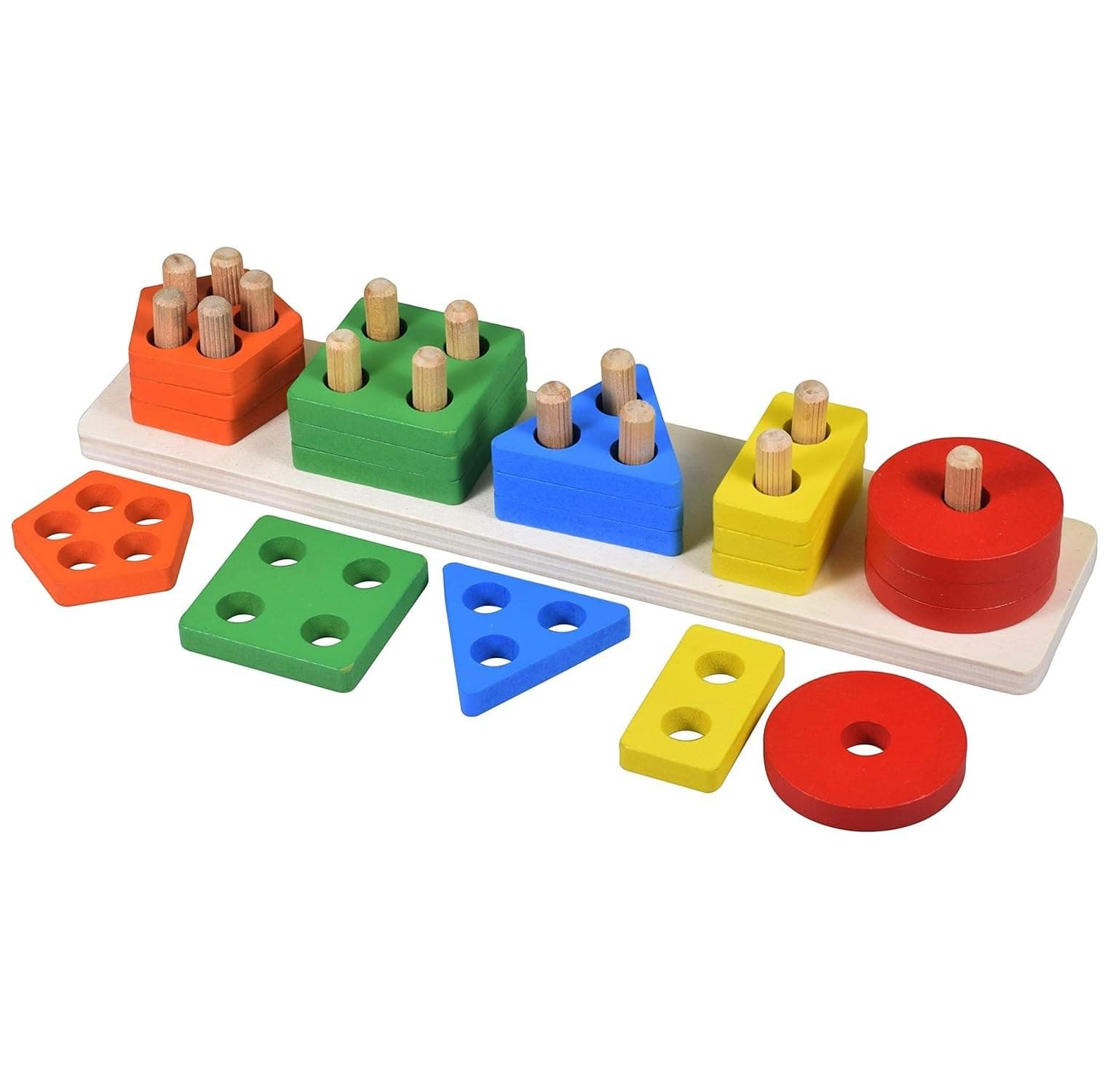 Wooden 20 Pc - 5 Shape Sorting & Stacking Sorter Toys Early Educational Geometric Blocks Puzzles for 1-3 Years Old Age Kids Boys and Girls (20 pieces)