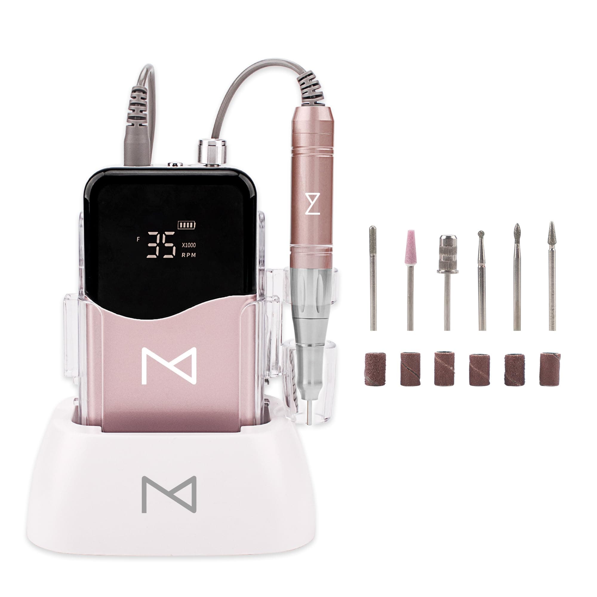Mase- Professional Nail Drill Machine - Coreless 2-in-1 Nail File - Electric, Cordless, 35000 RPM, HD Display - Electric Nail Drill for Professional & Home Use (Rose Gold)