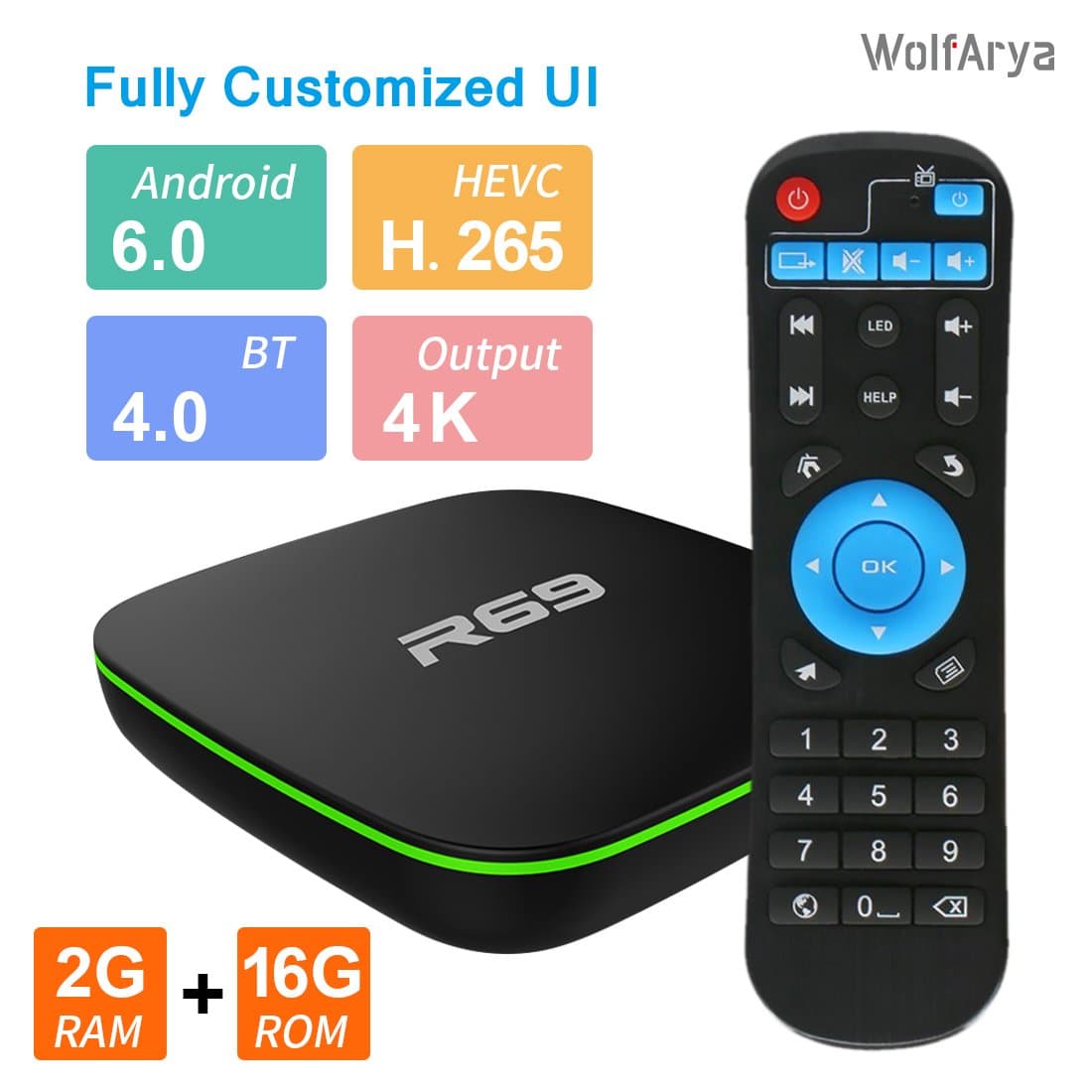 Android TV Box ： Wolfarya 4K TV Box with 2GB RAM 16GB ROM Quad Core, Support 3D / 4K / H.265 / WIFI / VP9 Mini TV Box [2018 Version]