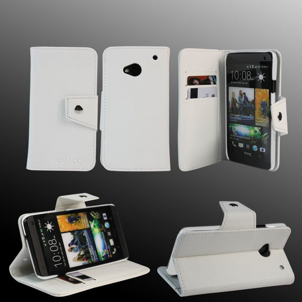 AceAbove HTC One M7 Case Wallet [White] Protective & Stand Case for HTC One M7