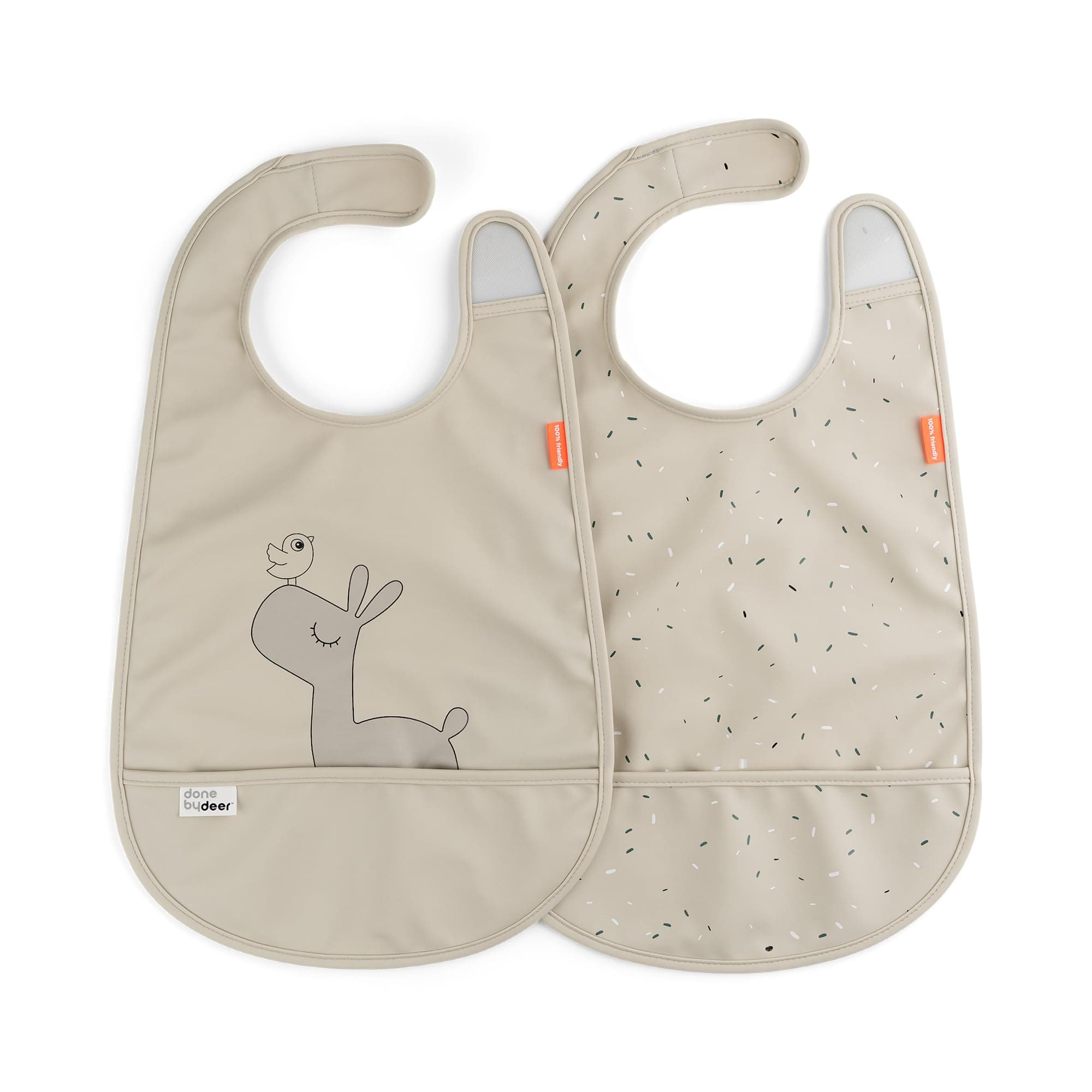 Done by Deer Bibs with Velcro Closure - 2 Pack Waterproof Bibs with Food Catcher Pocket, Soft and Durable, Easy to Clean