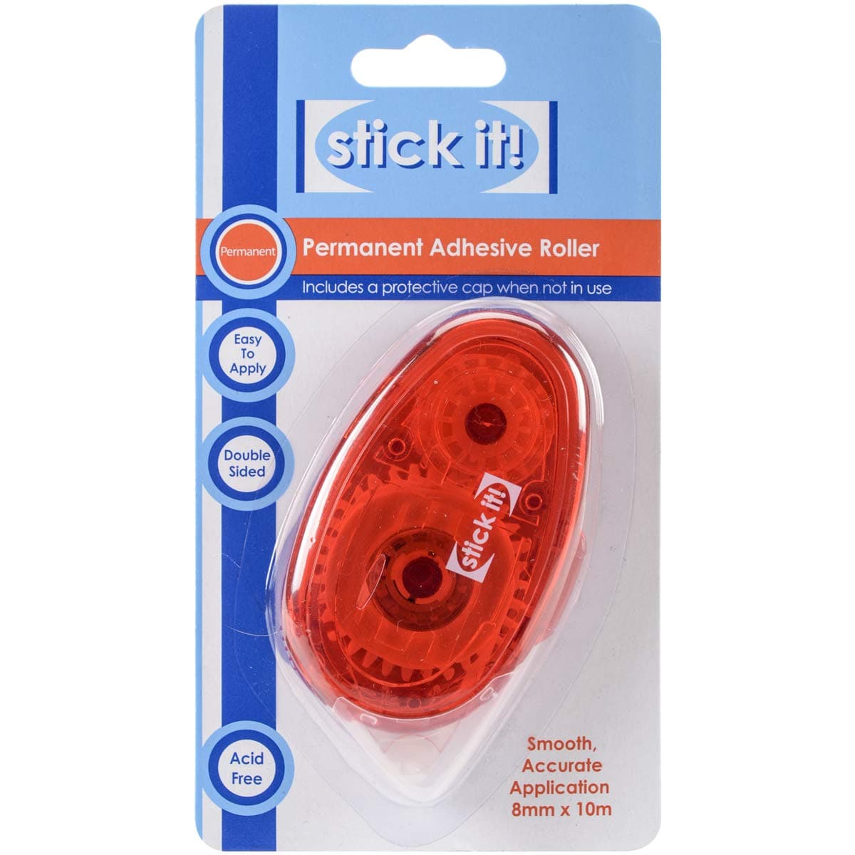 Stick it Permanent Adhesive Roller, Clear, 8mm x 10m, Adhesive Roller for Card Making and Scrapbook Accessories, Rollers for Home and School Supplies, Ideal for Craft Projects